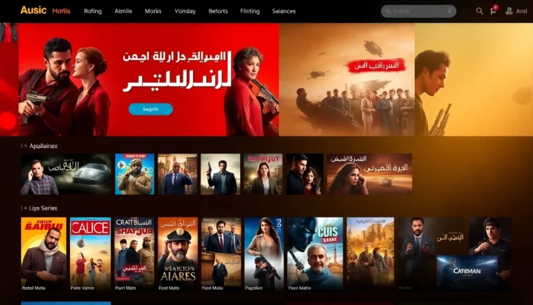 مشهد على منصة مشاهدة تعرض أفلام مترجمة محاناً بجودة عالية، مع صور شخصيات ومشاهد حية تبرز تنوع المحتوى وجاذبيته للمشاهد العربي.