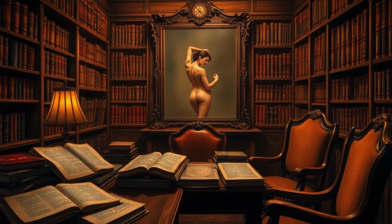 An antique library scene with warm lighting, old books, and a mysterious atmosphere.
