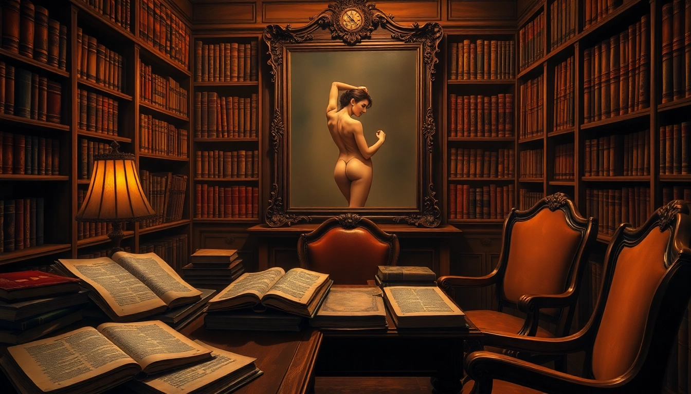 An antique library scene with warm lighting, old books, and a mysterious atmosphere.